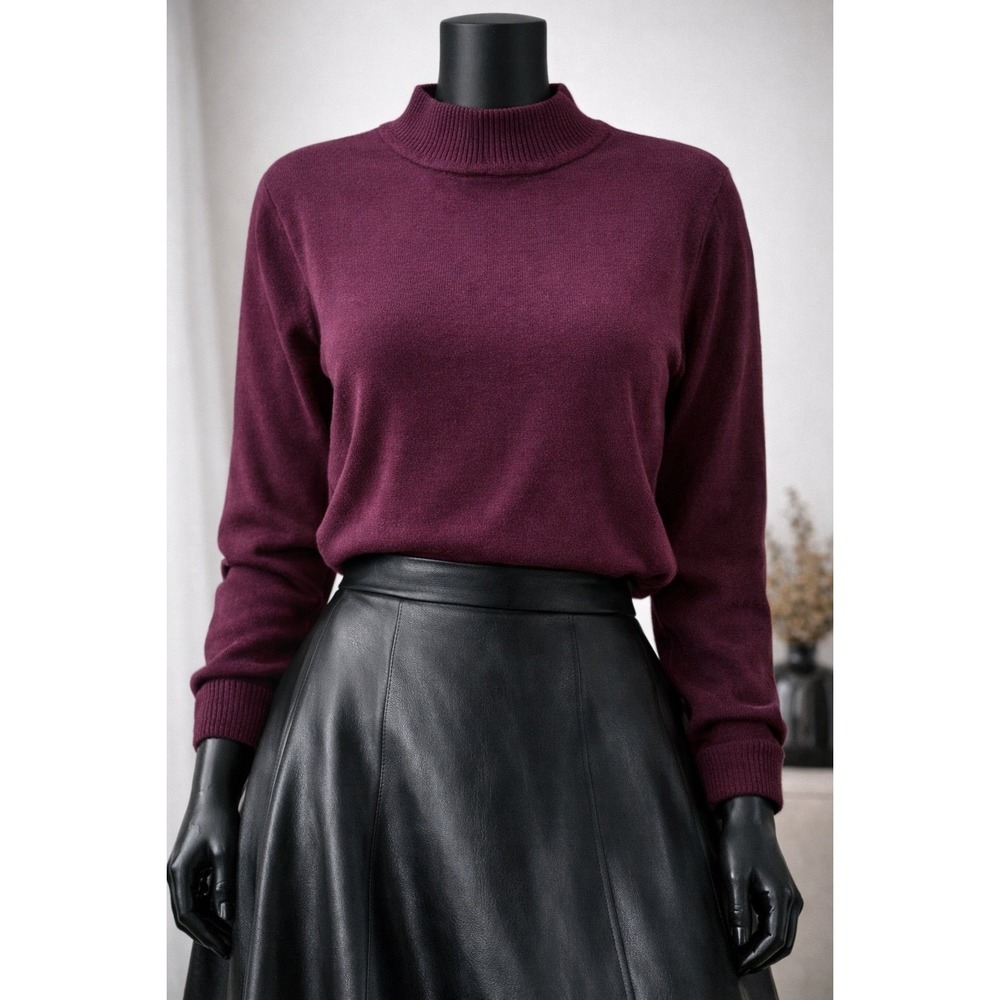 Multiples Mock Neck‎ Knit Sweater Burgundy Wine Long Sleeve Size L